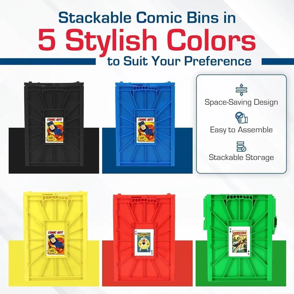 2-Pack Yellow Plastic Comic Storage Bins, Holds 150 Comics Each, Stackable and Acid-Free
