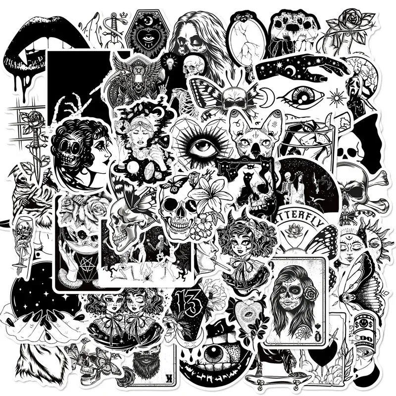 50pcs Gothic Stickers For Teens Boys Cool Satanic Punk Skull Stickers, Horror Skeleton Goth Stickers For Laptop Book Luggage