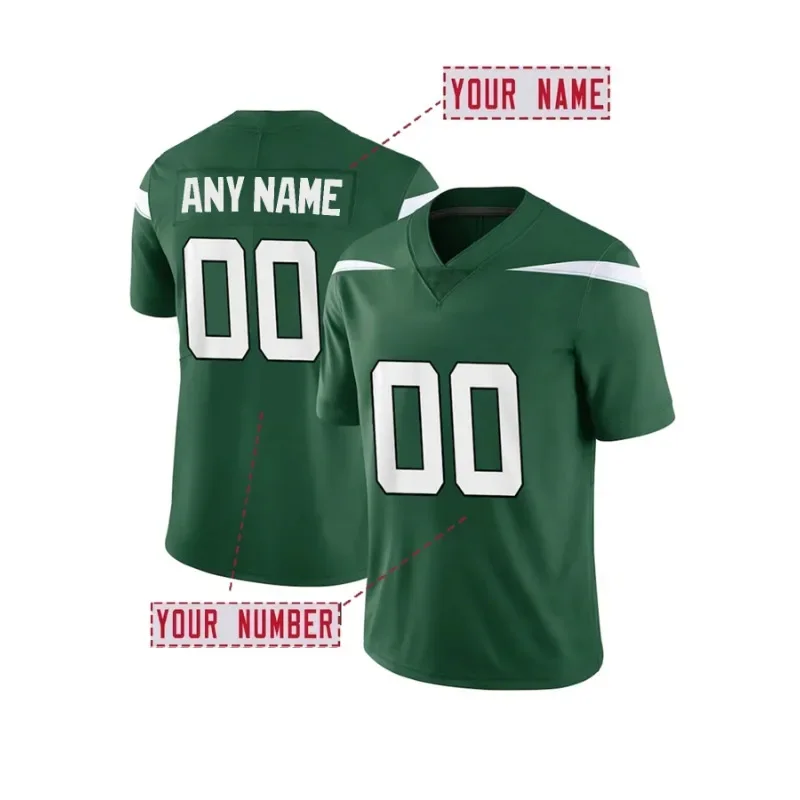 

Customized Name And Number Men's Embroidered American Football Jersey New York Green V-Neck Personalized Short Sleeved Shirt