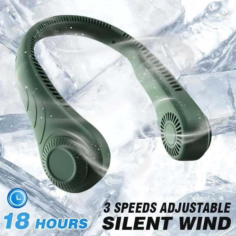 مروحة صغيرة محمولة للرقبة بدون شفرات، 4000 مللي أمبير في الساعة، مروحة USB قابلة لإعادة الشحن، كتم الصوت، مراوح رياضية للمنزل، مروحة خارجية