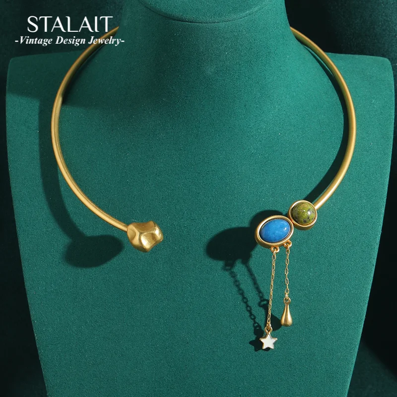 

Antique Collar Choker Necklaces Elegant Star Moon Charm Woman Vintage Designer Jewelry Gold Color Natural Stone Fashion 2025