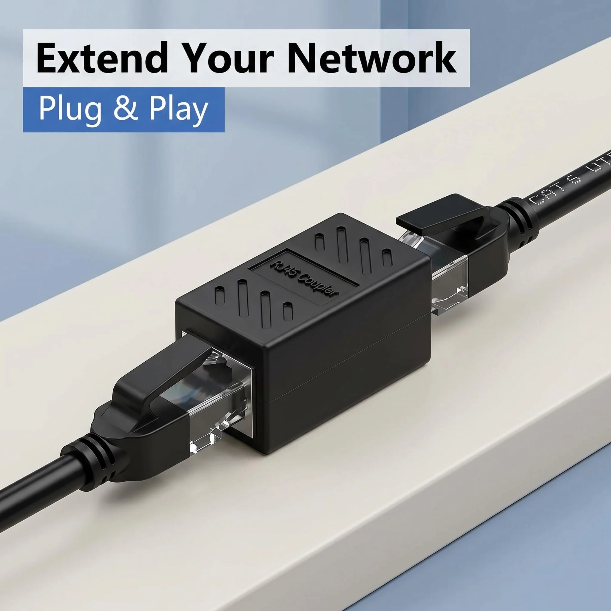 RJ45 Ethernet Cable Coupler, Female to Female LAN Network Extender Connector, Stable Signal No Disconnect for Home Office Dorm