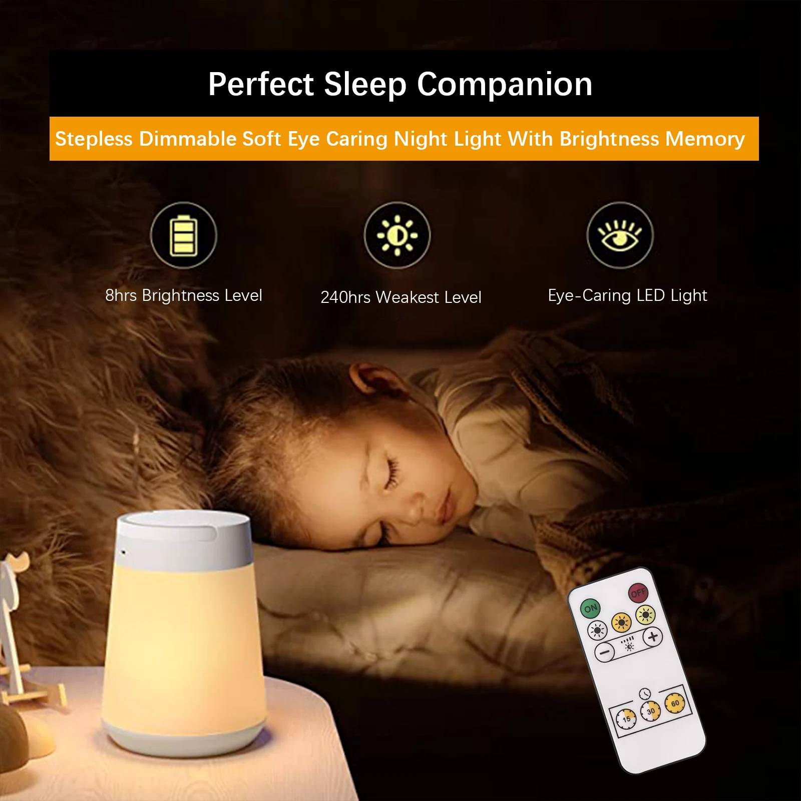 Portable LED Table Lamp With Touch Control Muti-Colour Modes, USB Rechargeable Night Light, Remote Control Beside Lamp for Bedro