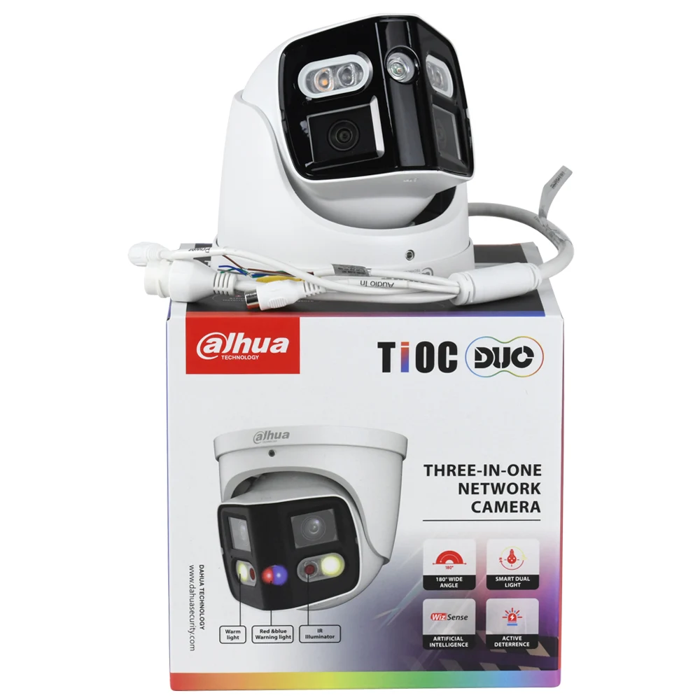 

Dahua IPC-PDW3849-A180-AS-PV 2x4MP TiOC Duo Splicing WizSense 2 way Audio Active deterrence 180 IP Camera Ourdoor 4K POE