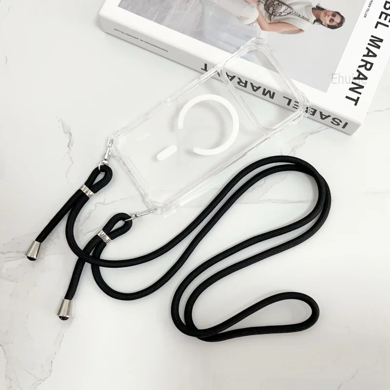 

Противоударный чехол с ремешком для iPhone 17 Pro Max 17 Air 16 Plus 16Pro Magsafe, магнитный ремешок через плечо, прозрачный прозрачный чехол