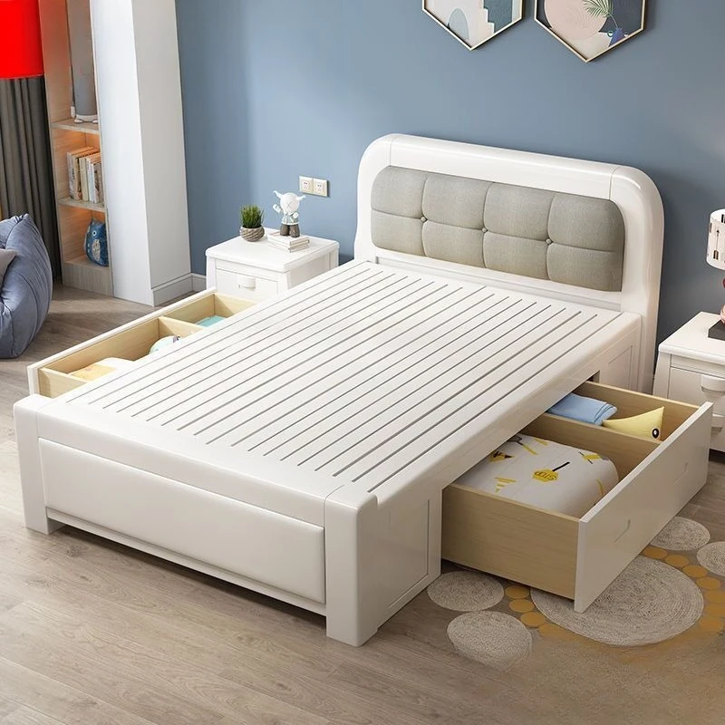 

Solid wood single bed 1.2 meters small apartment white 1 meter children 1.35/1 simple Nordic double storage bed