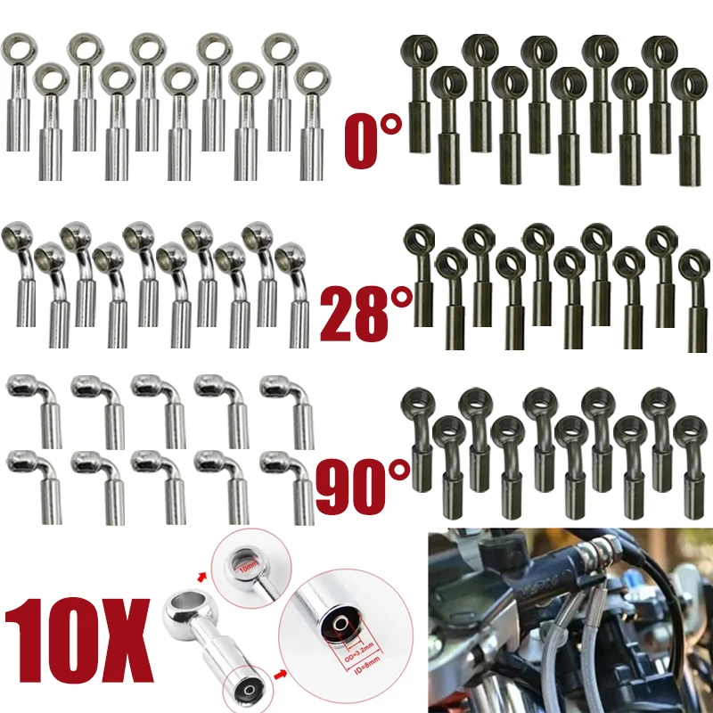 10X 10mm Motorcycle Hydraulic Reinforced Brake Clutch Oil Fuel Hose Line Pipe Fitting Joint Brake Line Adapter 0 28 90 Degree