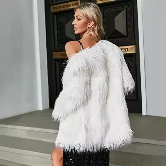 Cappotto di pelliccia artificiale da donna invernale con frange Cappotto di pelliccia di visone di media lunghezza in peluche con scollo a V per giacca di pelliccia ecologica femminile con capelli lunghi dettagliati da donna