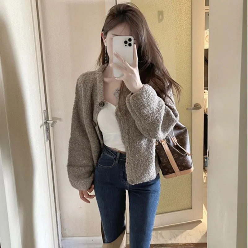 Cardigan Women Knitting Loose All-match Gentle Simple Chic O-neck Autumn Winter Coats Slouchy Single Breasted Female Stylish Ins