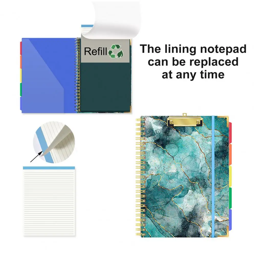 Travel-friendly Clipboard Folder Waterproof Clipboard Folder Colorful Label Index Spiral Document File Folder with Clipboard