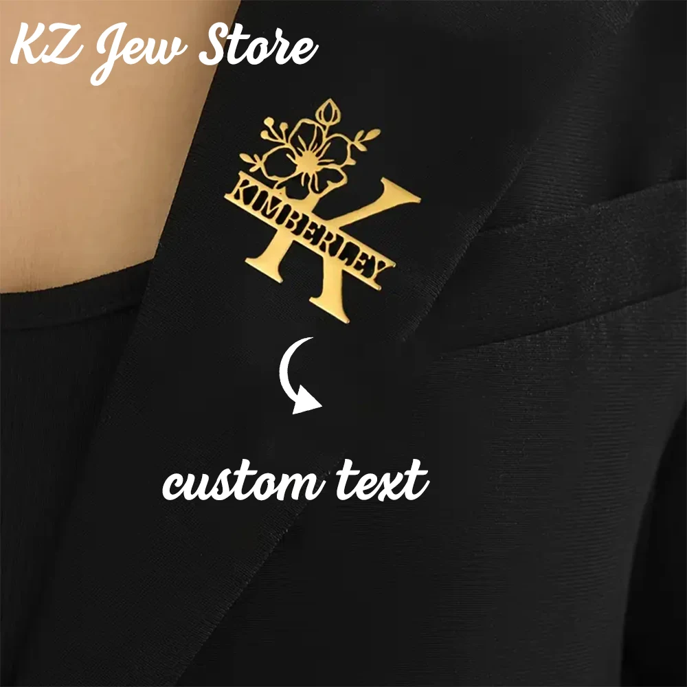 

Custom Floral Stainless Steel Name Brooch For Women Men Wedding Personalized Initial Letter Badge Accessory Pins Outfits Jewelry