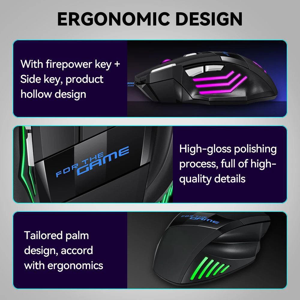 M1 Mouse Wired Gaming Computer Office Accessories RGB Backlight Laptop USB Cable Mouse 3D 7-Button Laser Roller Ergonomic Skills