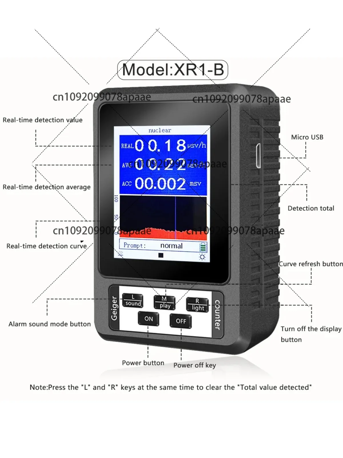 

XR-1 BR-9B Nuclear Radiation Detector, Portable Geiger Counter with Color Display, Beta Gamma X-ray Dosimeter Personal Radiation