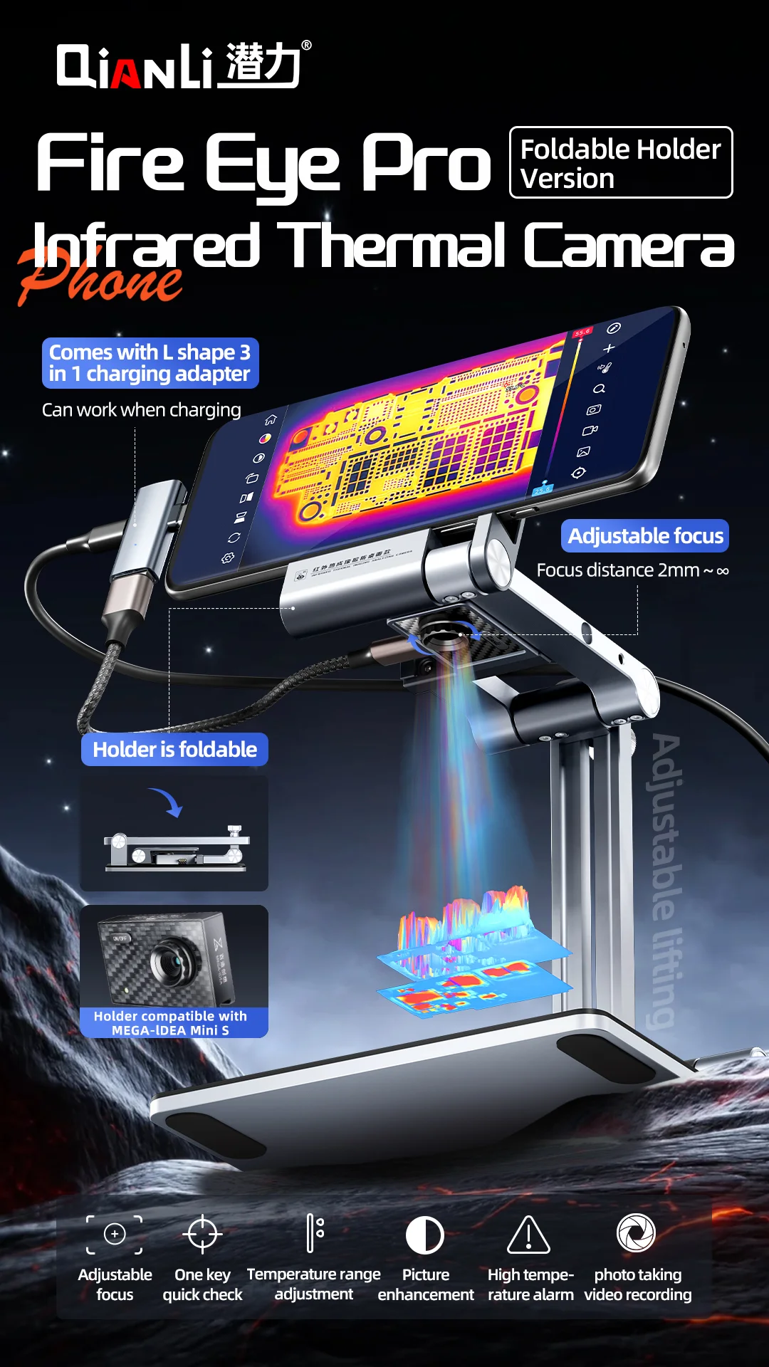 QianLi Fire Eye Pro Foldable PCB Fault Diagnosis Tool For Phone Motherboard Repair Infrared Thermal Camera 256x192 Resolution