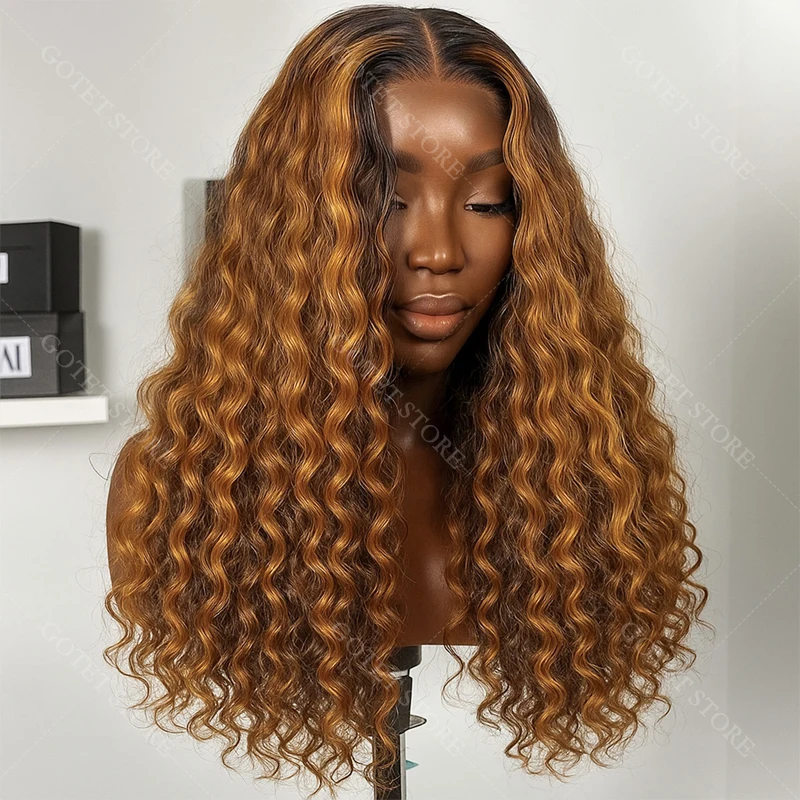 

Highlight Water Wave Human Hair Wig Highlighted Curly Lace Front Wigs For Women Brazilian Lace Closure Wig Pre Plucked Cheap Wig