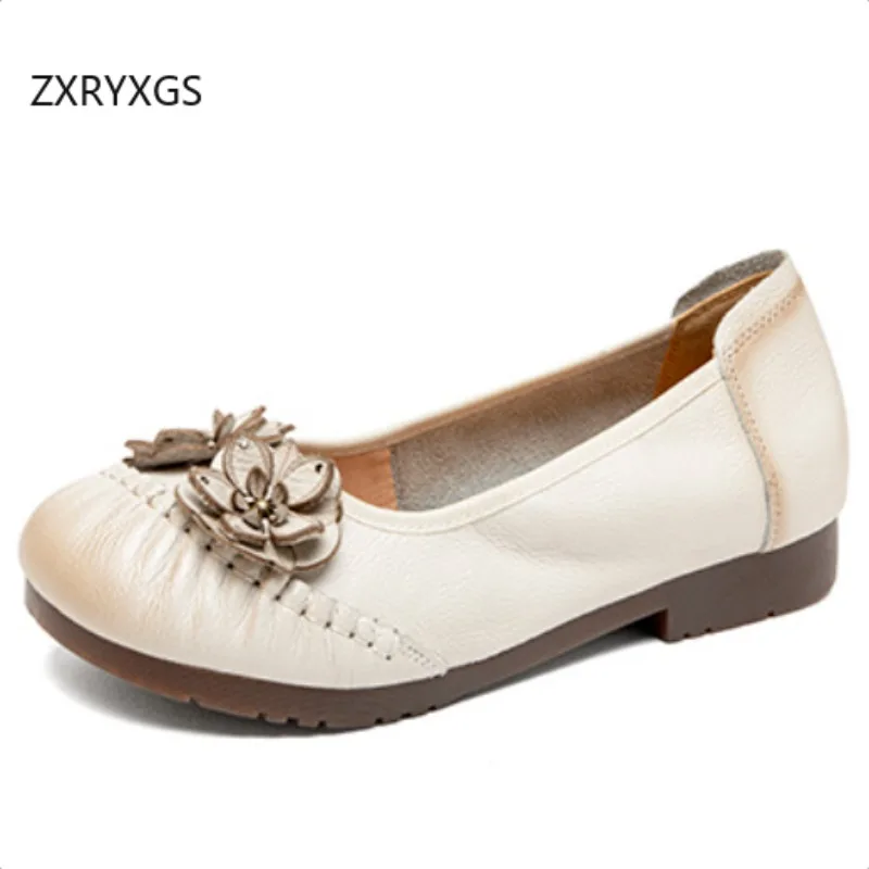 ZXRYXGS Promotion Soft Cowhide Flowers Shoes Fashion Flats 2026 New Autumn Soft Genuine Leather Soft Sole Flat Shoes for Women