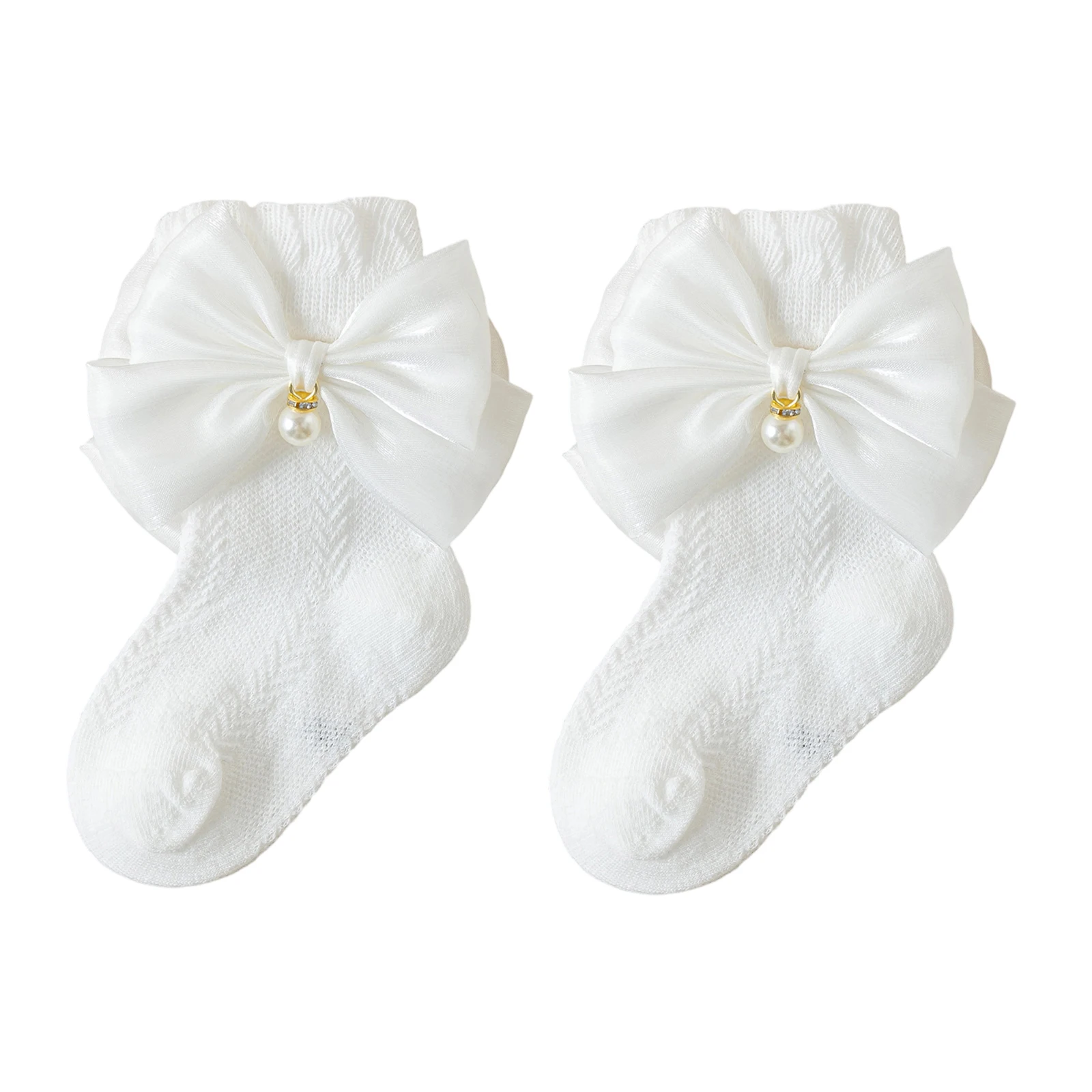 

Летние носки для девочек с милым бантом и жемчугом, мягкие, эластичные, легкие, для младенцев и детей, для повседневной носки