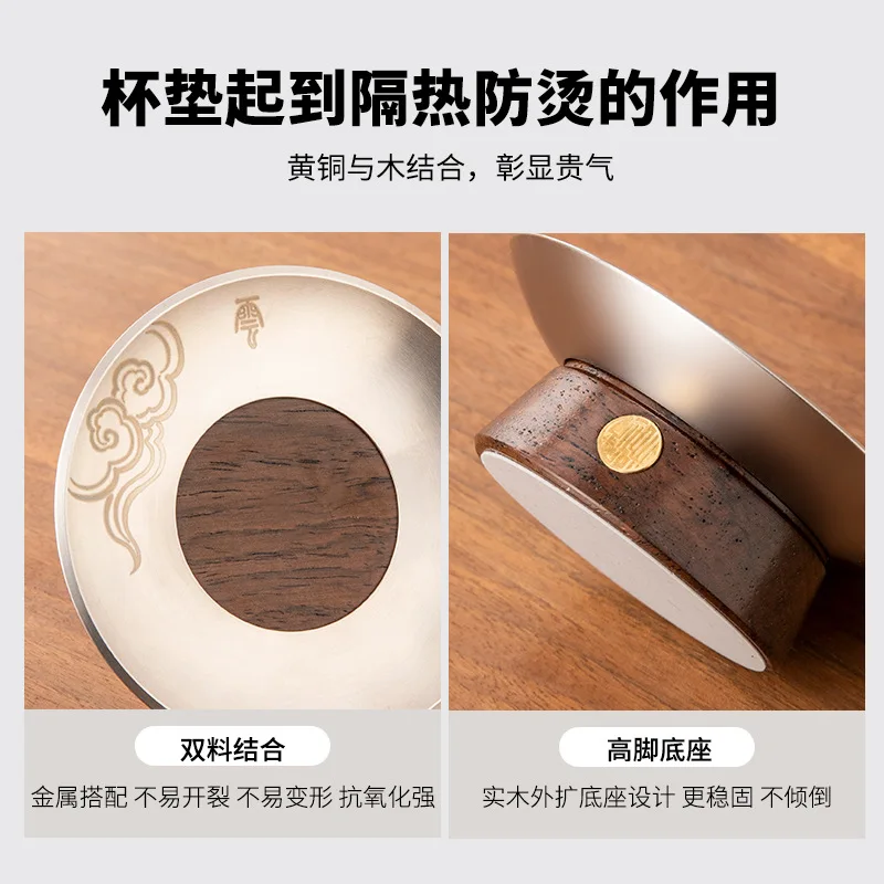 Conjunto de porta-copos de madeira maciça de aço inoxidável criativo de alta qualidade bandeja de chá doméstico kung fu conjunto de chá acessórios tapete de isolamento térmico