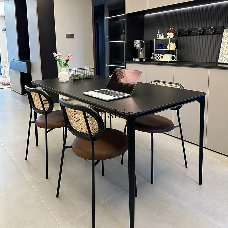 

Black slate small household modern simple rectangular dining table and chair combination