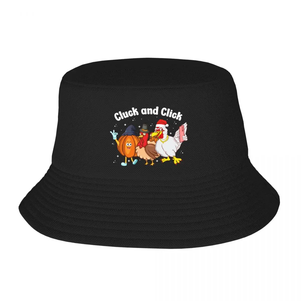 Festive Fowl Fun - Cluck and Click Christmas Selfie Bucket Hat Sunhat party hats Custom Cap Wild Ball Hat Hat Male Women's