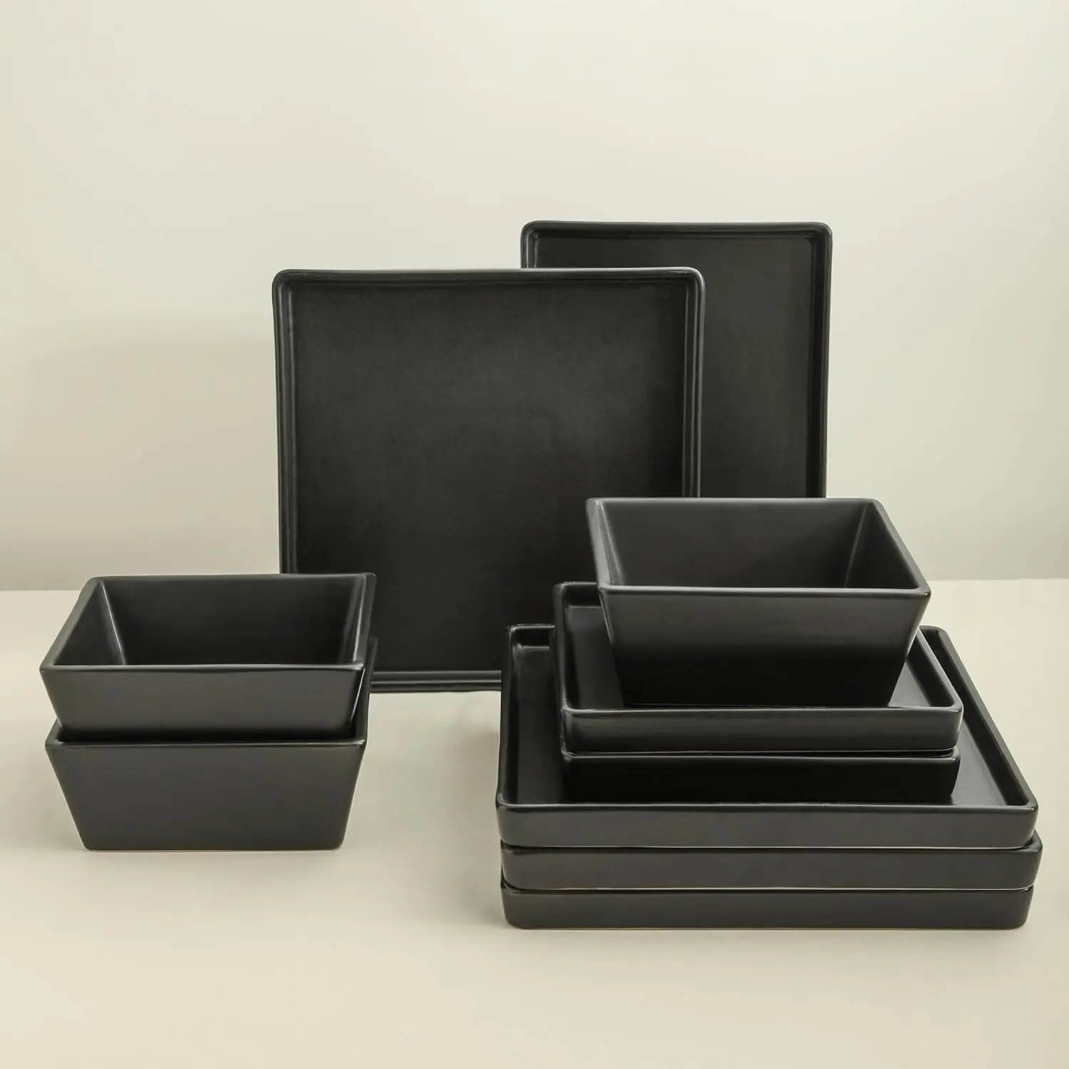 Stoneware Square Dinnerware Set, Black Matte