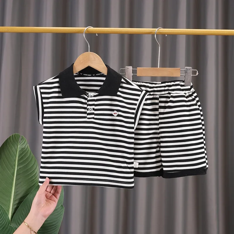 

New Summer Baby Clothes Suit Children Boys Vest Shorts 2Pcs/Sets Infant Clothing Toddler Casual Striped Costume Kids Tracksuits
