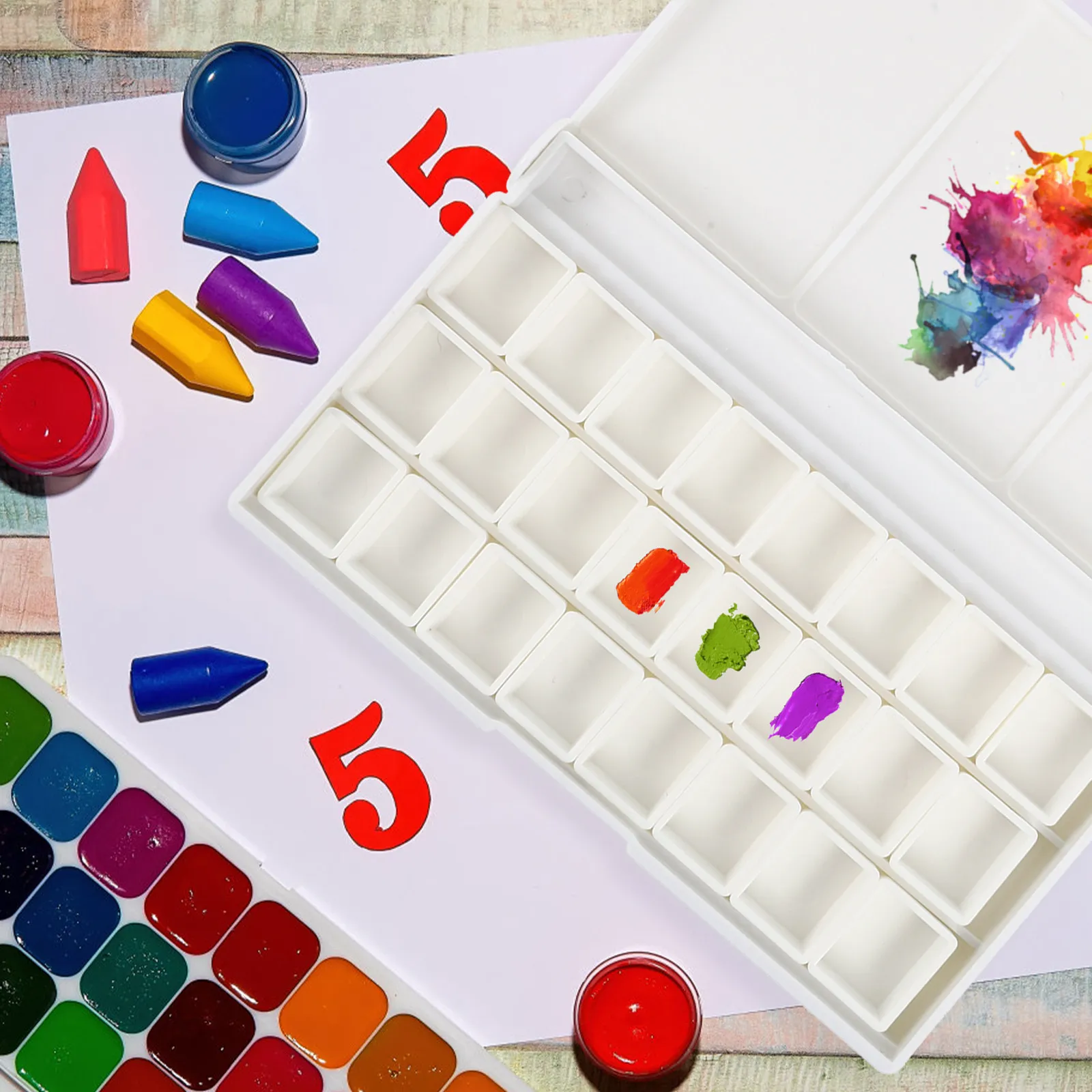 Watercolor Pigment Box Plastic Paint Pan Palette Easy Clean Storage for Painters Artists Students Nail Art Watercolor Paint Box