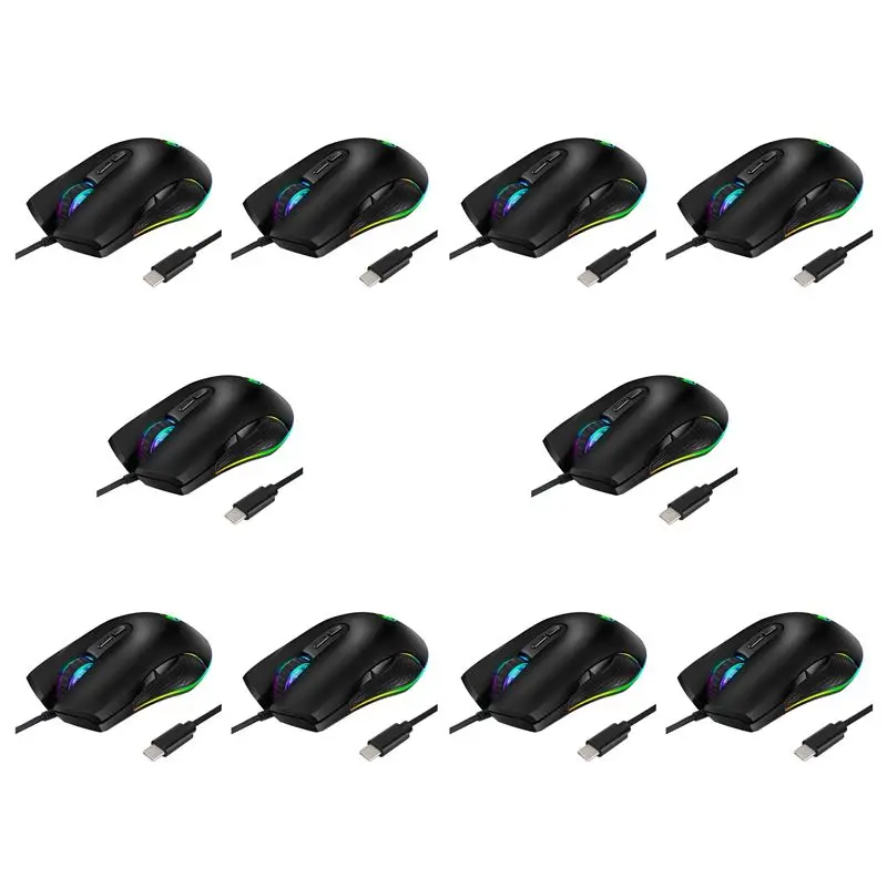 Exquisite-10X USB C Mouse Type C Ergonomic Wired Mouse RGB Gaming Mouse Optical Mouse