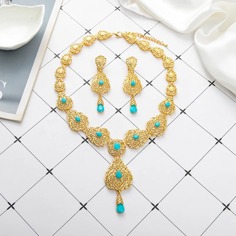 مجموعة مجوهرات كريستال تخريمية ذهبية إكسسوار زفاف رائع للمناسبات التقليدية والرسمية