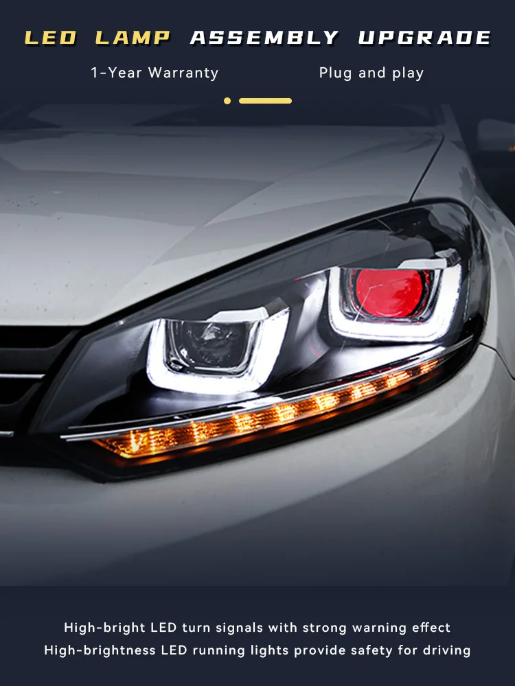 

Фара для Volkswagen VW Golf 6 2010-2012, светодиодные фары, модифицированные Golf6 R20, указатель поворота, аксессуары для линз проектора «ангельский глаз»