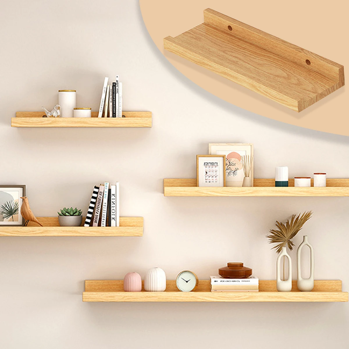 Schwebendes Holzregal, rustikales Wandregal für die Aufbewahrung und Präsentation zu Hause, wandmontiertes Holzregal für Badezimmer, Schlafzimmer, Wohnzimmer,