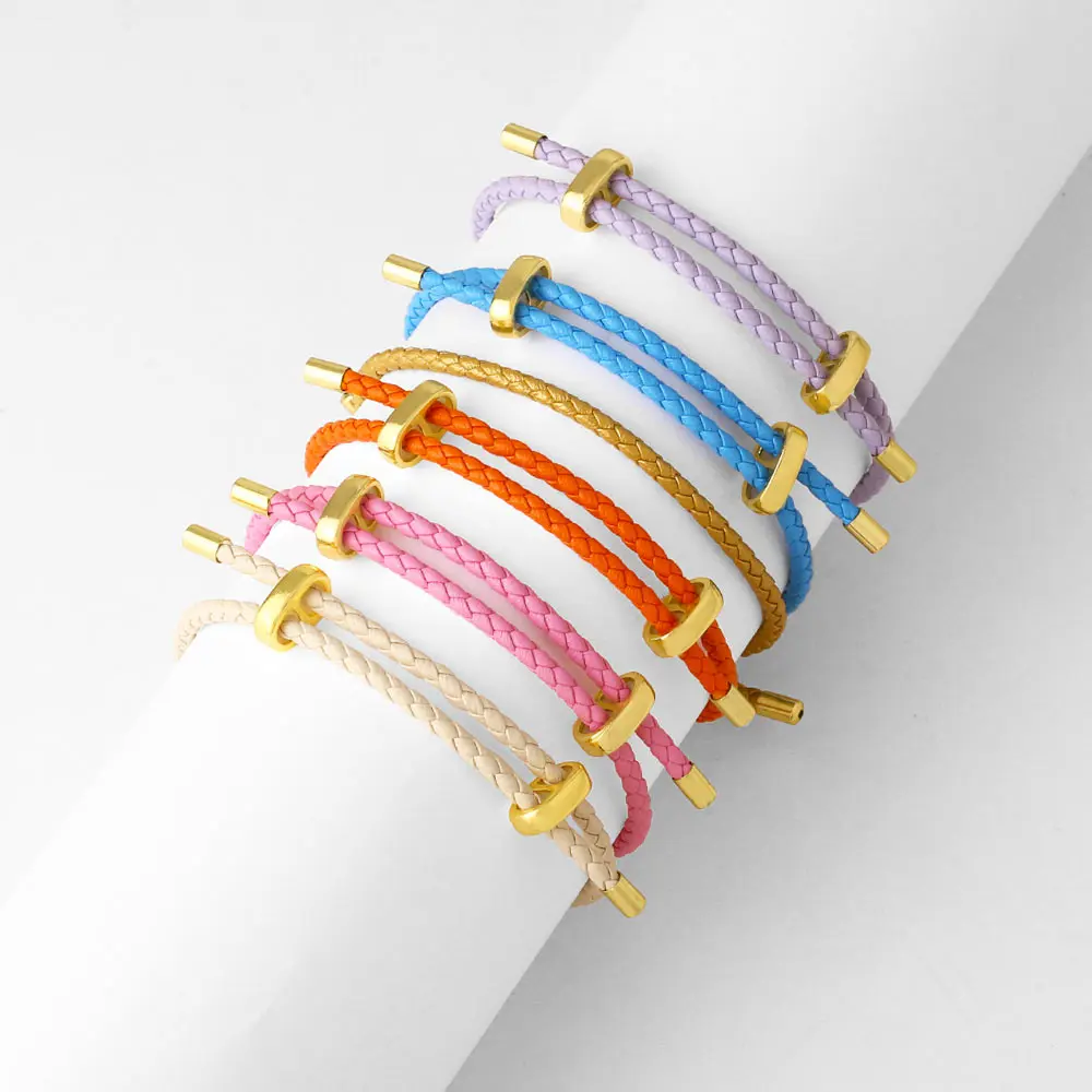 OCESRIO Fashion Multicolor Brass Bracelet Wrist Chain Thread String Adjustable PU Leather Jewelry Making Supplies brth59
