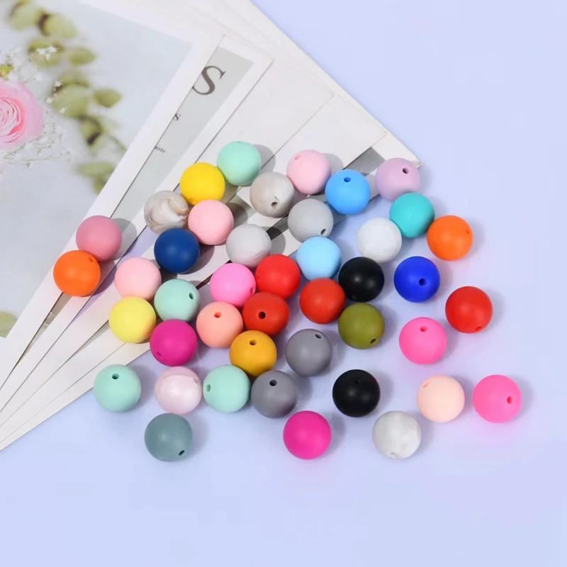 Contas redondas de silicone para fazer jóias, BPA Free, multicolor, DIY Chupeta Cadeia, Pulseira Acessórios, 15mm, 100Pcs