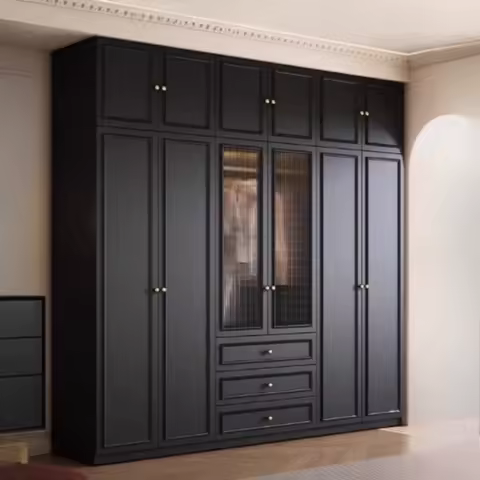 French retro style Double wardrobe home Drawers clothes closet Bedroom black wardrobe modern Organizer guarda roupa furniture