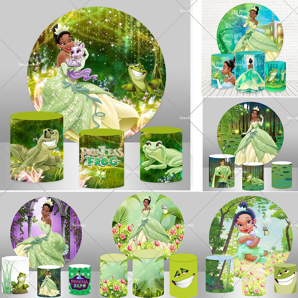 Princess Tiana and the Frog Baby Shower Round Backdrop Party Decoration Kids Birthday Circle Background Table Cylinder Cover