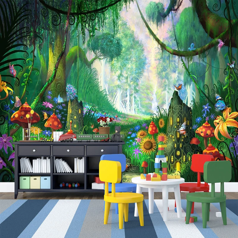 Custom Mural Wallpaper 3D Cartoon Forest Mushroom Wall Painting Children Kids Bedroom Eco-Friendly Photo Wall Covering Backdrop