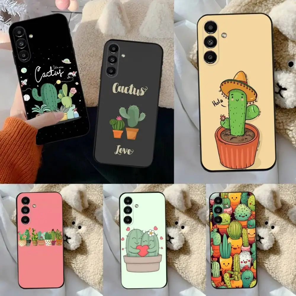 

Plant Cactus Transparent Phone Case For Samsung S24,23,22,30,21,10,9,Ultra,Plus,Lite,FE,5G Black Soft Case