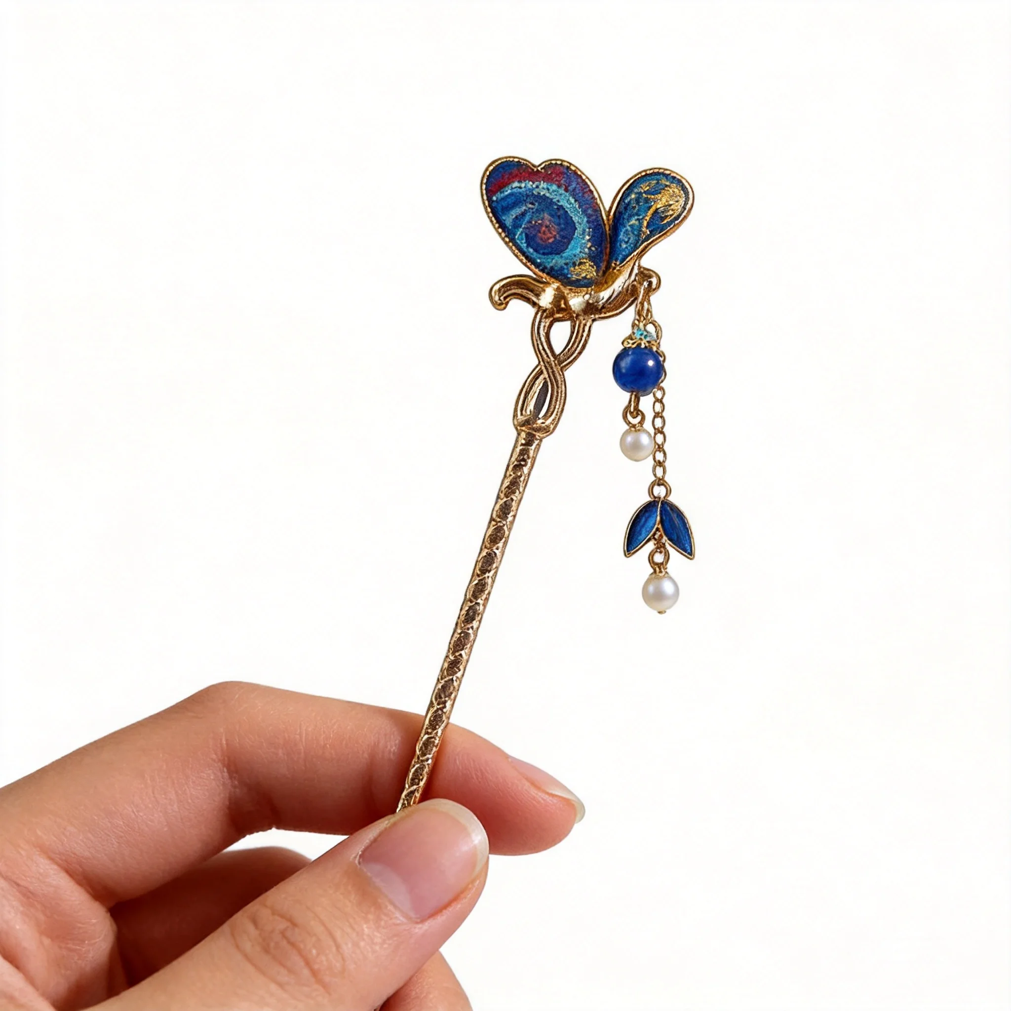 

Chinese Traditional Auspicious Song Brocade Butterfly Hairpin Lucky Fulu Blessing Pearl Tassel Hair Stick For Hanfu Styling Birt