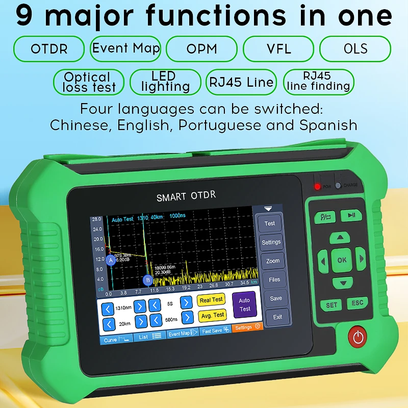 Imagem -02 - Aua 501 500 516 562 565u a Multifuncional Optical Time Domain Reflectômetro Built-in Vfl Opm Ols Led 80km Otdr Fiber Tester