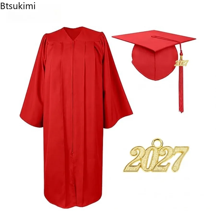 New Men and Women Graduation Costumes Tassel Charm Cap and Gown Sets Middle School High School College Graduates Uniforms Unisex