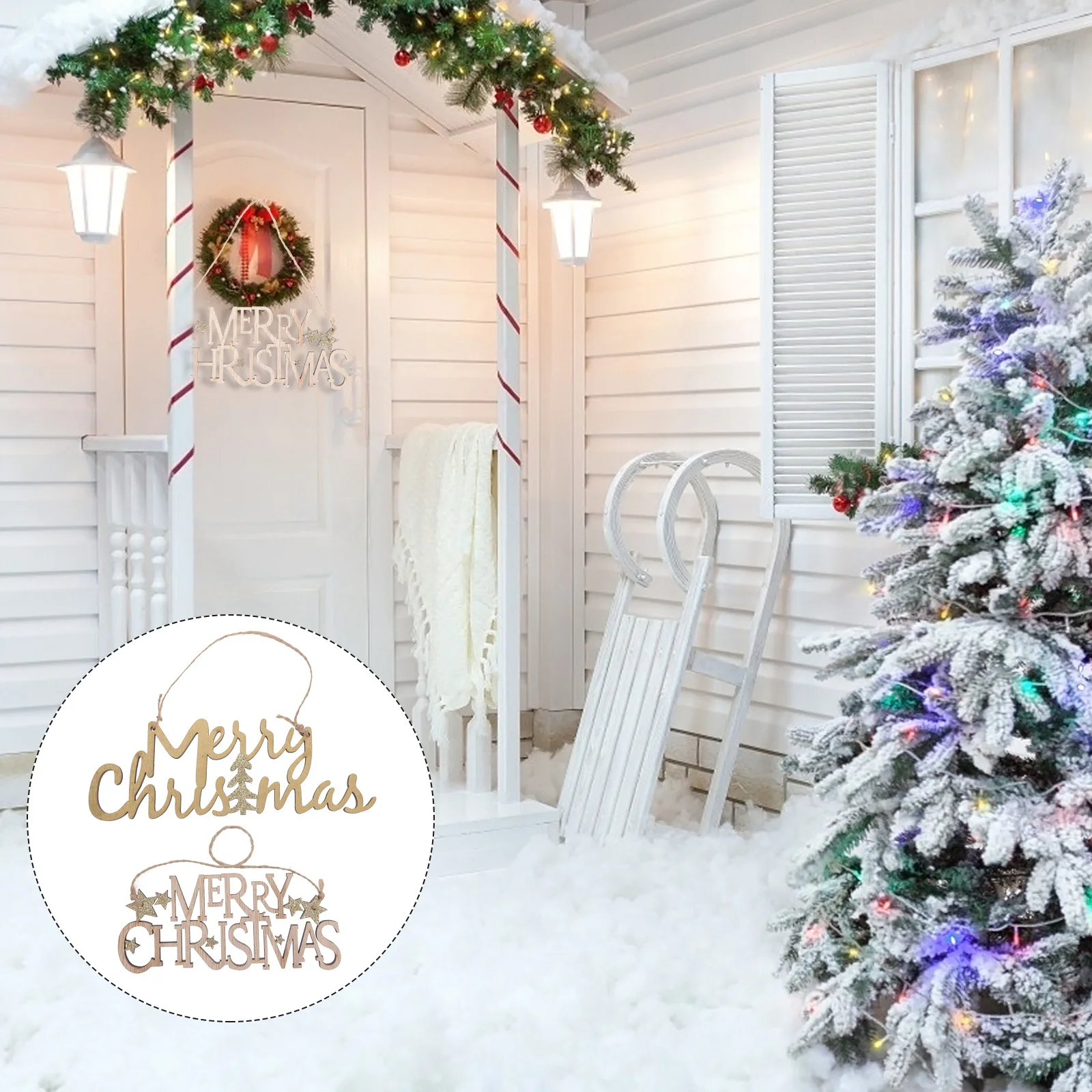 

2pcs Wooden Letter Sign Merry Christmas Hanging Plaque For Home Cafe Bar Xmas Wall Door Decoration Party Festive Decor