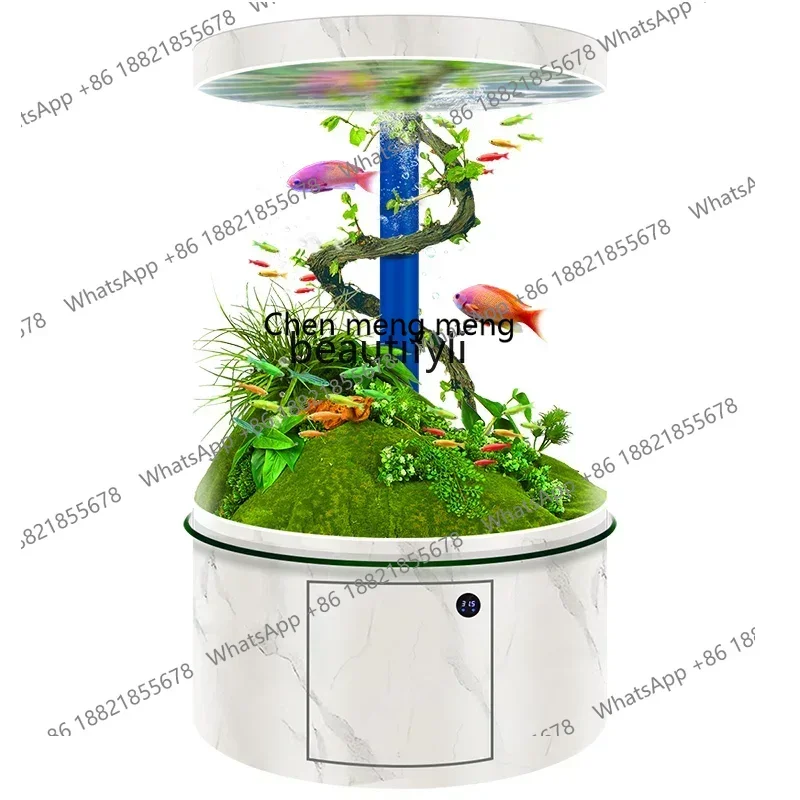 X  cylindrical glass fish tank   household floor gold fish tank bottom filter aquarium full circle medium and large
