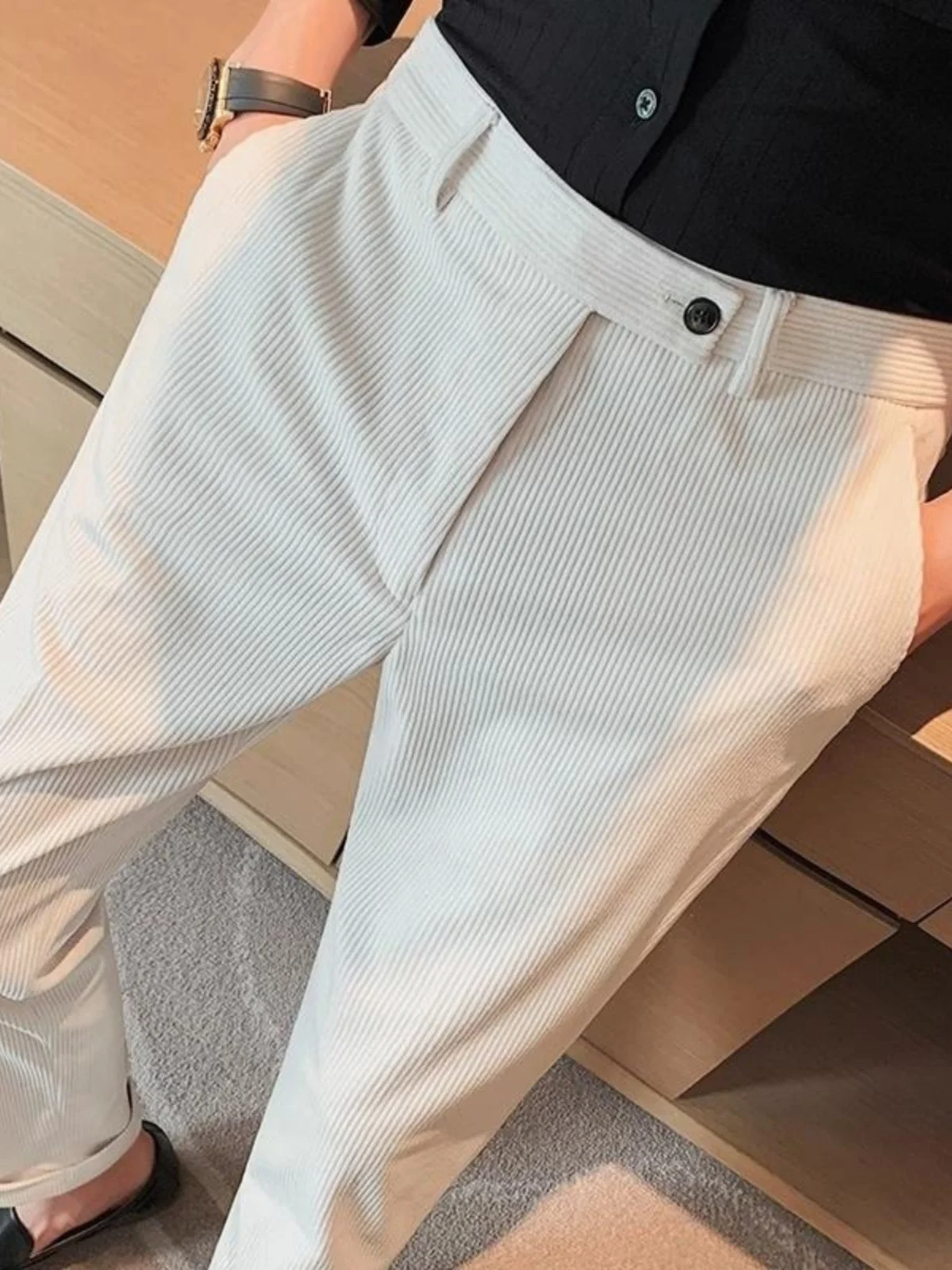 

Corduroy Men's Trousers Autumn Winter Faion Casual Straight Leg Suit Pants Briti Sle Slim Fit Busin Casual Wear