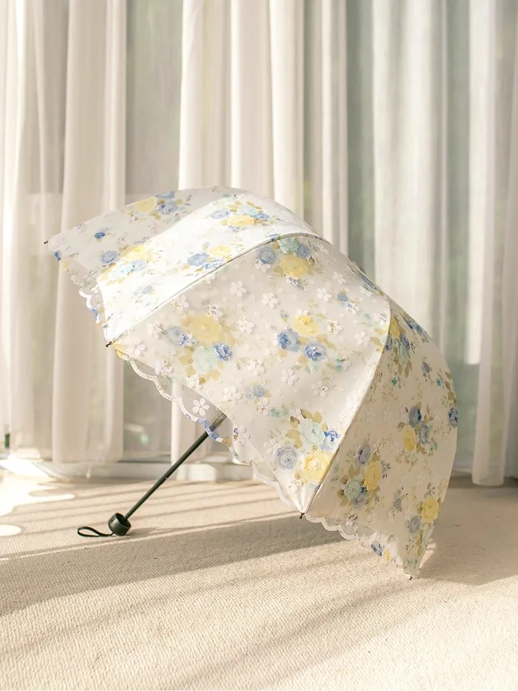 Deep Arched Sun Umbrella, Sun And UV Protection, Palace Princess Umbrella, Lace And Black Coating Sun Umbrella