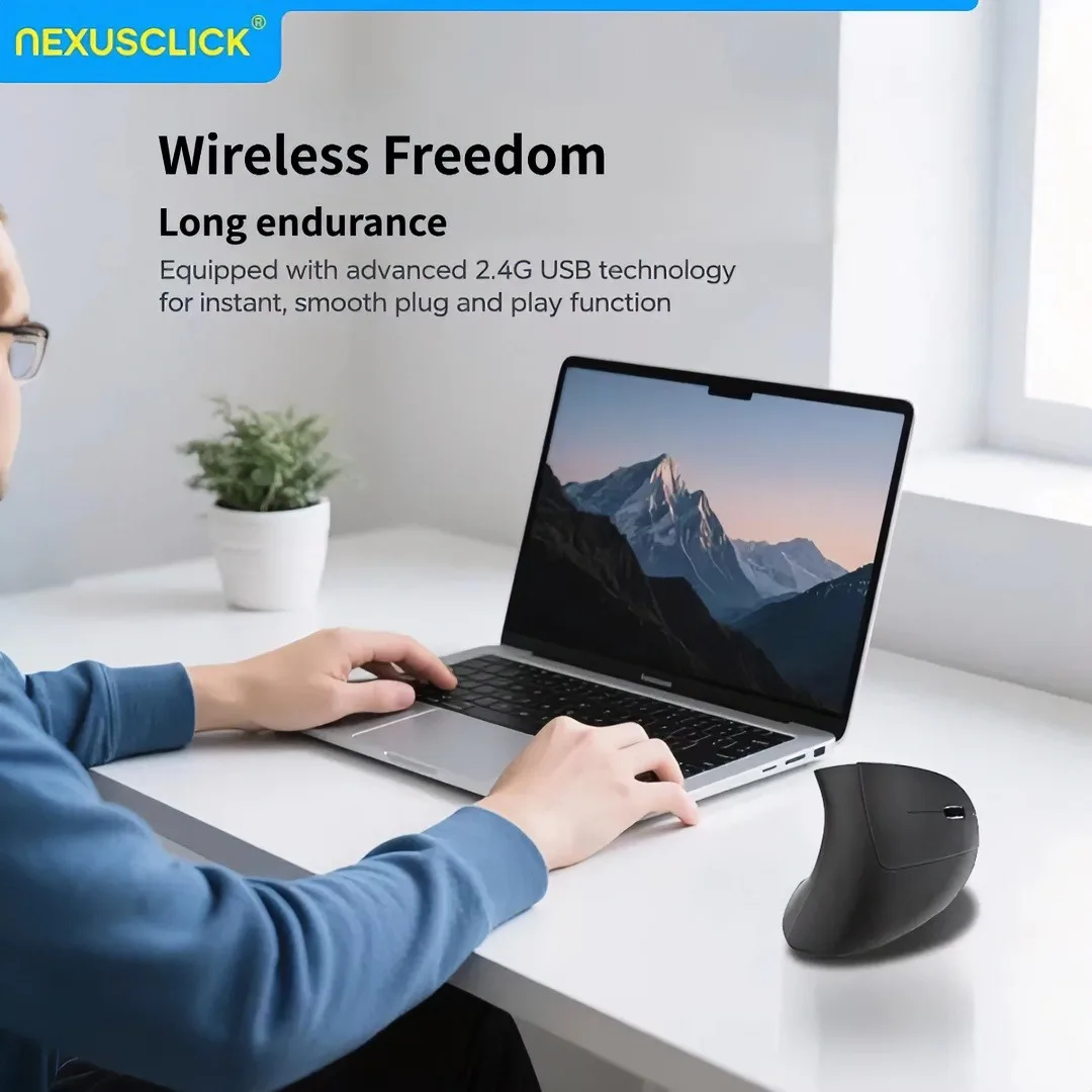 NexusClick Vertical Mouse Ergonomic 2.4G Wireless Optical Mice 3 Adjustable DPI 6 Buttons Mouse for Laptop Computer Office Gamer image 5