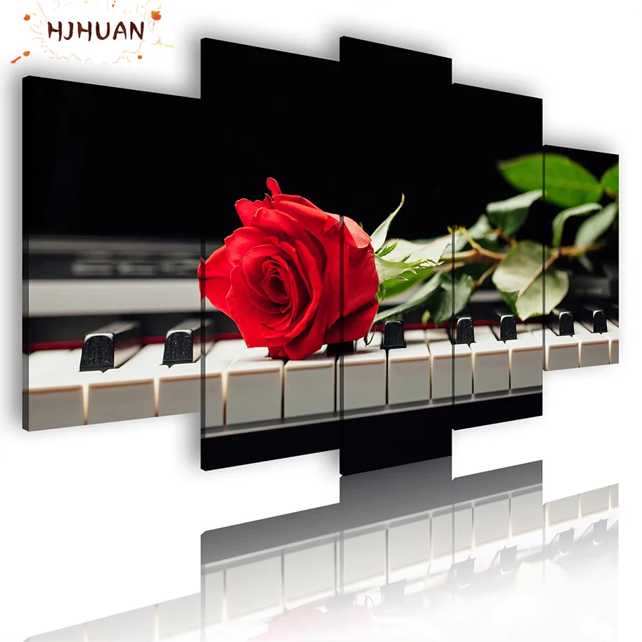 

5 шт. алмазная живопись роза, пейзаж фортепиано алмазная живопись полная квадратная дрель вышивка крестиком подарок домашний декор подарок Resi