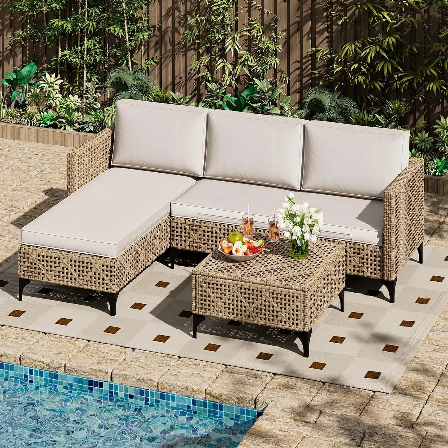 Outdoor Furniture Rattan - 3 Parçalı Hasır Bahçe Koltuk Takımı,