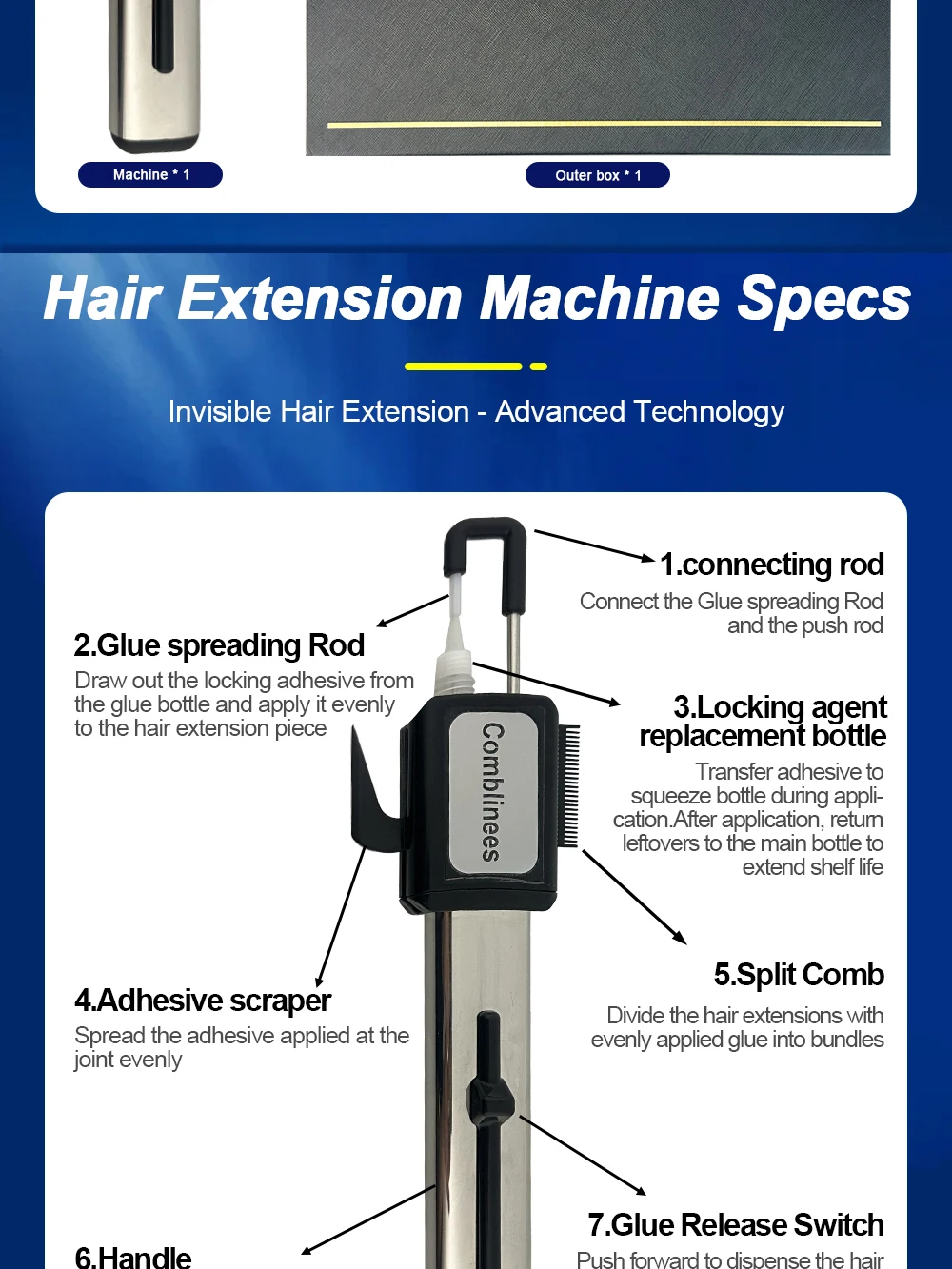 Salon Grade Hair Extension Tool Set, Fast Curing Comb Line System Application Kit
