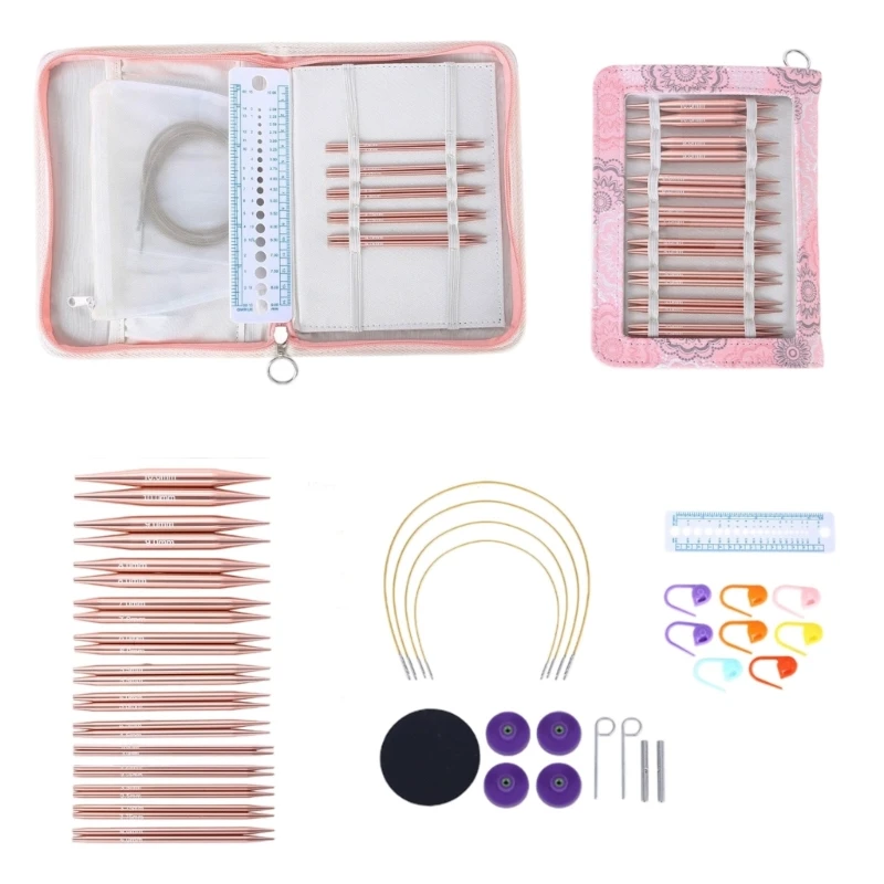 Knitting Needle Collection With Aluminum Components and a Zip-Fastened Holder for Sweater, Hat, Sleeve, Collar, and Garment B03E