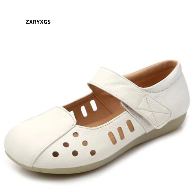 Promotion 2024 New Spring Summer Women White Shoes Genuine Leather Square Toe Nurse Shoes Flat Shoes Non-slip Soft Comfort Flats